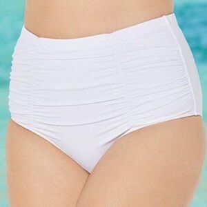 Nwt Ruched Shirred High Waist Swim Brief Swimsuits For All size 12 White bottom